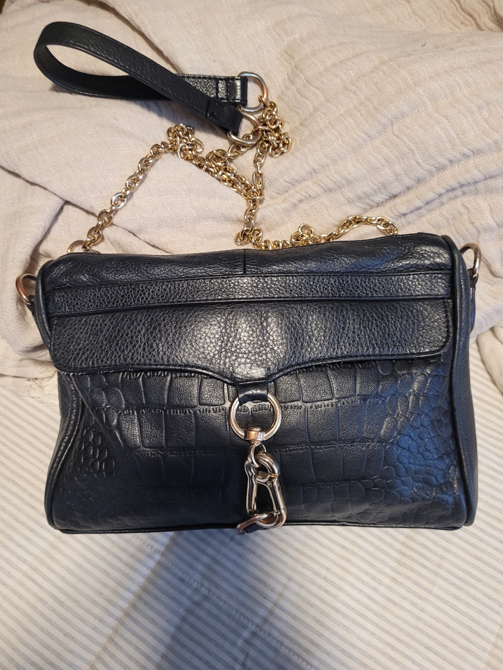 Danier Black Croc-Embossed Crossbody with Gold Chain